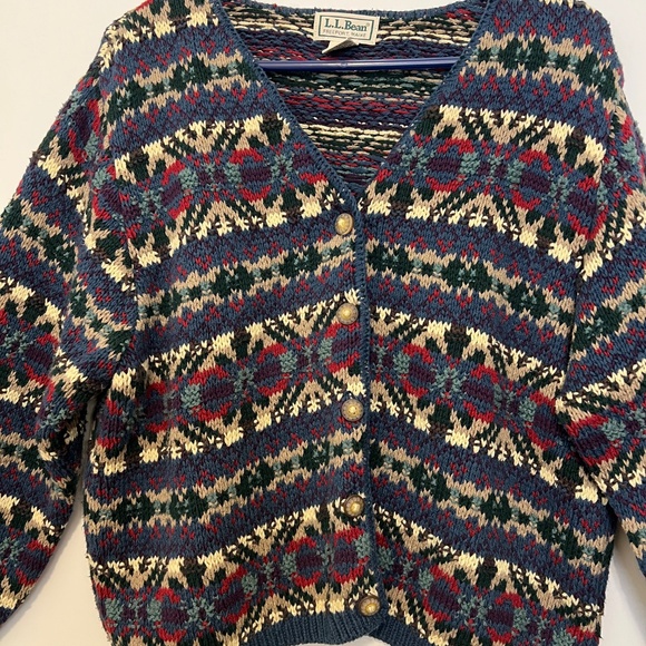 Vintage L.L. Bean Sweater Womens Large Nordic Fair Isle Cardigan Made In USA 90s - Picture 2 of 10